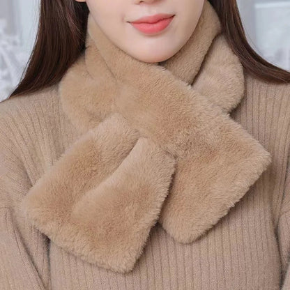 Lavisa - Faux Fur Cross Collar Neck Warmer Winter Scarf