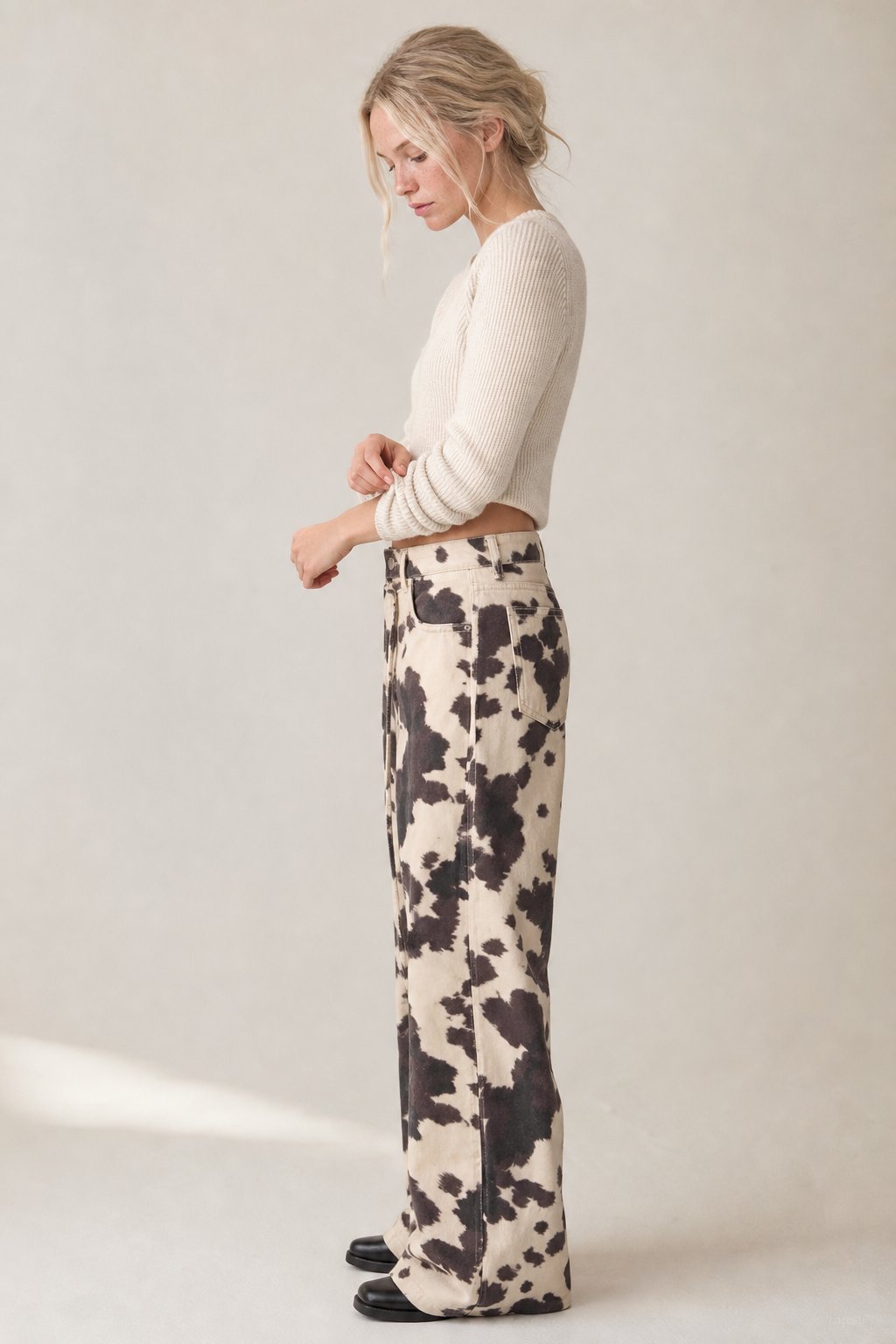 Lavisa - High Stretch Cow Print Wide Leg Denim Jeans