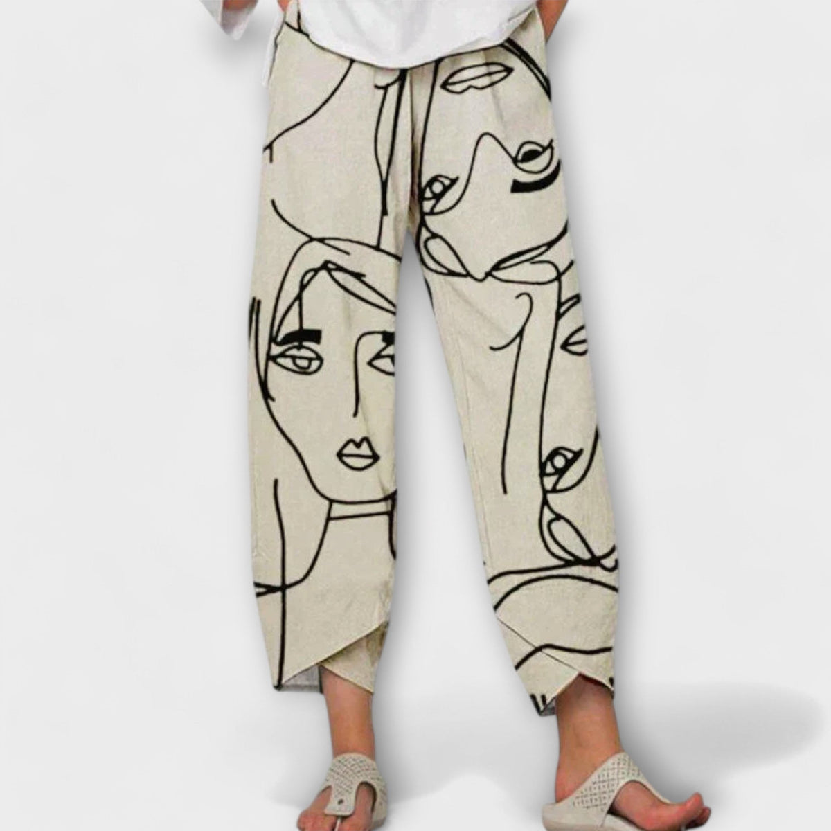 Lavisa - Artistic Print Wide Leg Casual Pants