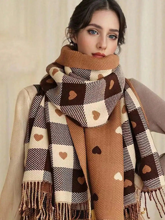 Cozy Checkered Winter Scarf Shawl - Front View | Lavisa