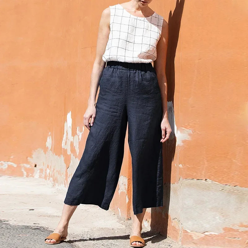 Lavisa - Cropped Wide Leg Linen Pants