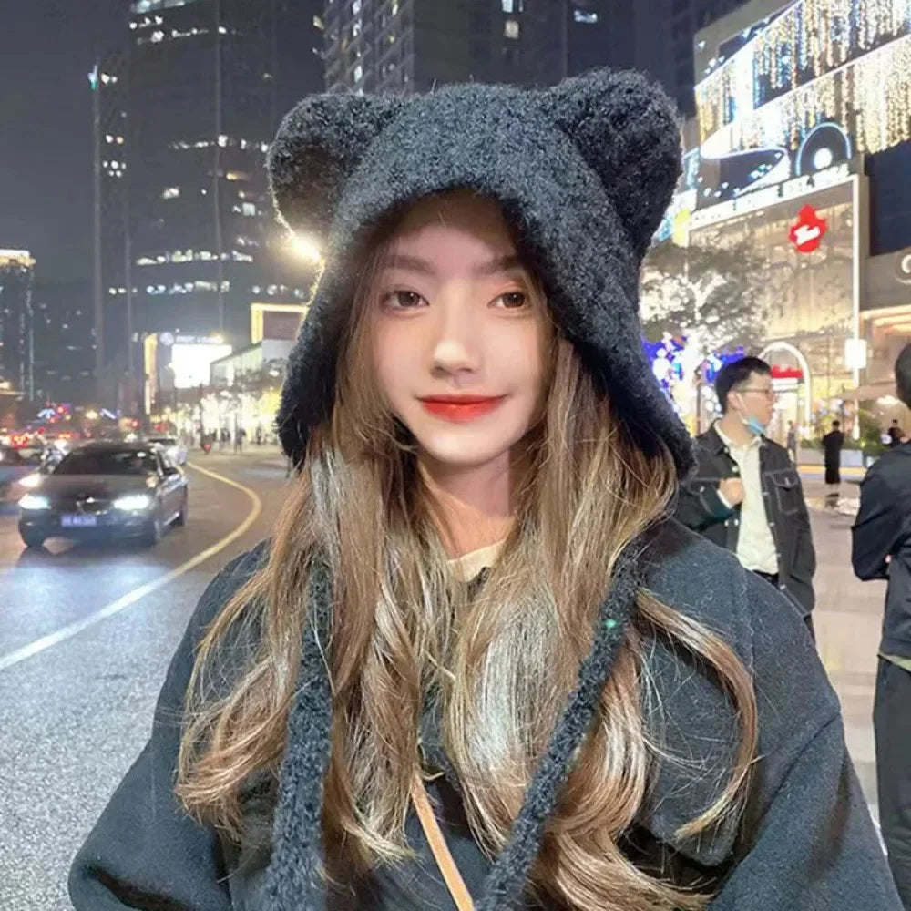 Lavisa - Cute Bear Ear Winter Hat Hooded Beanie