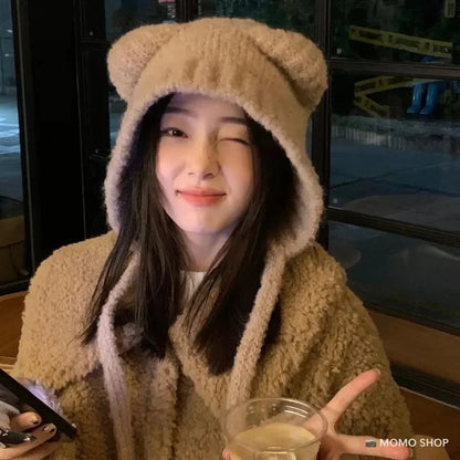 Lavisa - Cute Bear Ear Winter Hat Hooded Beanie