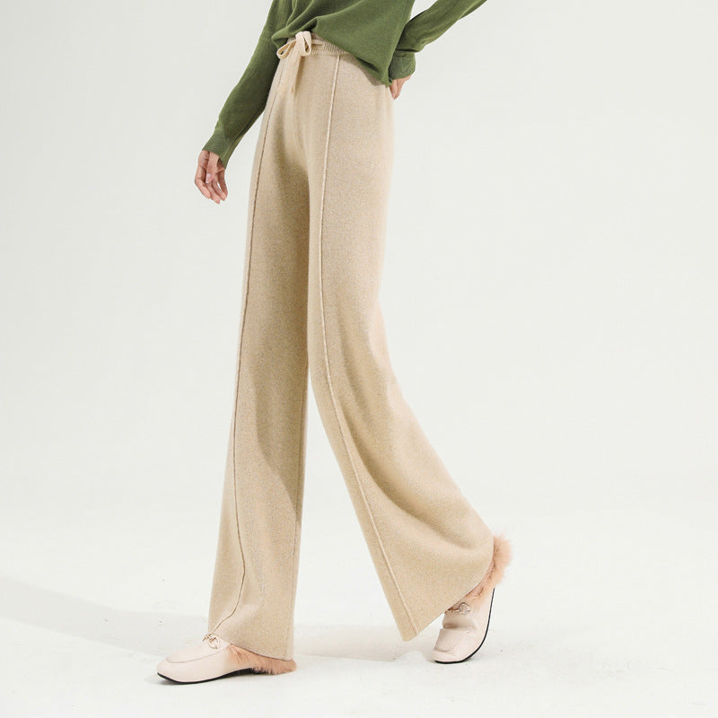Lavisa - Drawstring High Waist Merino Wool Relaxed Trousers