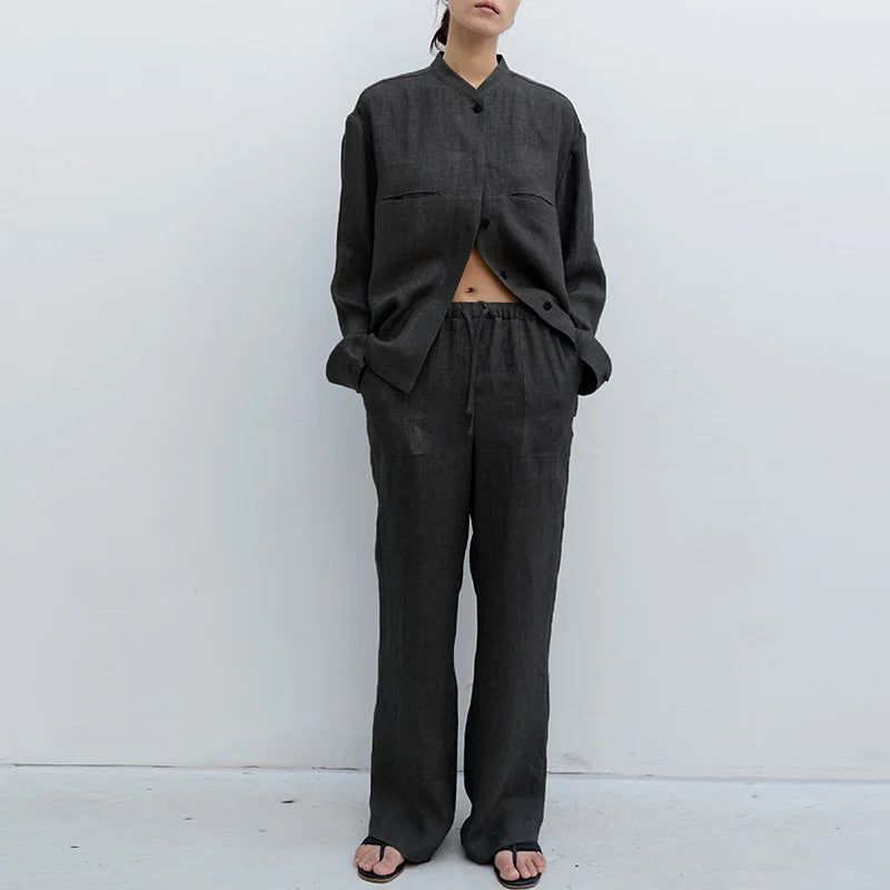 Lavisa - Drawstring Straight Leg Linen Pants