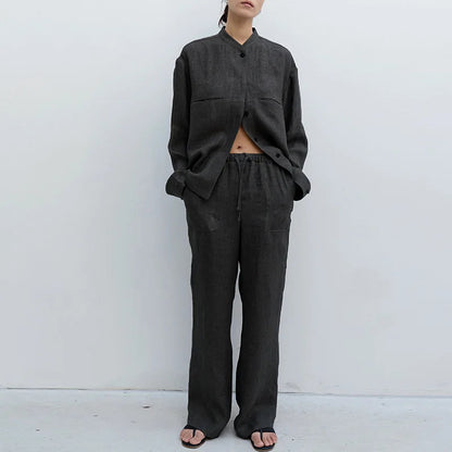 Lavisa - Drawstring Straight Leg Linen Pants