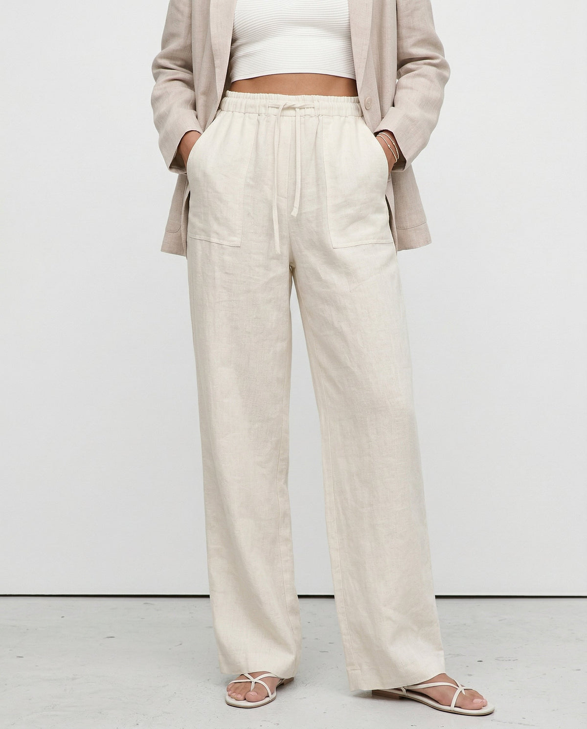 Lavisa - Drawstring Straight Leg Linen Pants