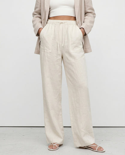 Lavisa - Drawstring Straight Leg Linen Pants