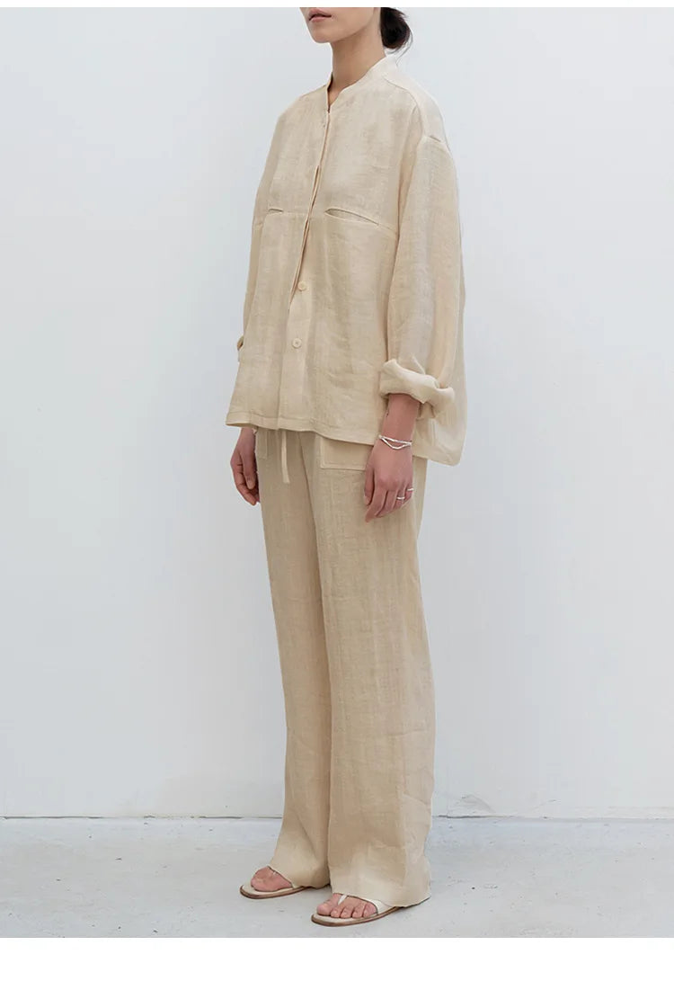 Lavisa - Drawstring Straight Leg Linen Pants