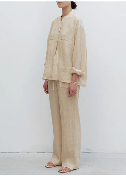Lavisa - Drawstring Straight Leg Linen Pants