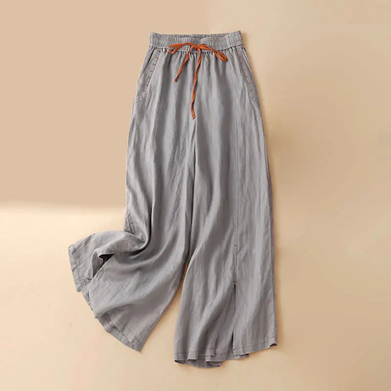 Lavisa - Drawstring Wide Leg Linen Blend Pants