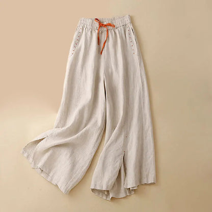 Lavisa - Drawstring Wide Leg Linen Blend Pants