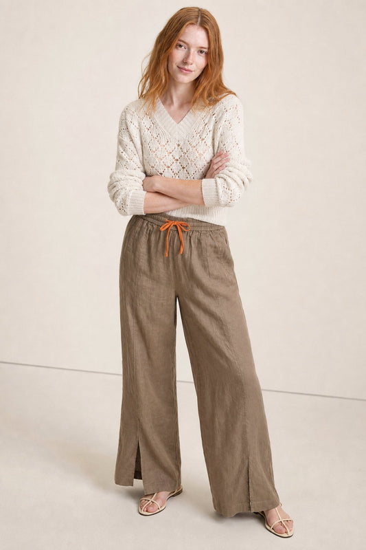 Lavisa - Drawstring Wide Leg Linen Blend Pants