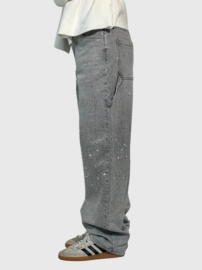 Lavisa - Elegant Diamond Embellished Loose Fit Pants for Women