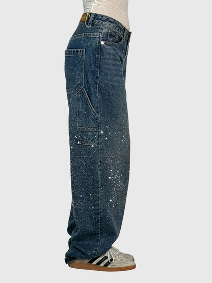 Lavisa - Elegant Diamond Embellished Loose Fit Pants for Women