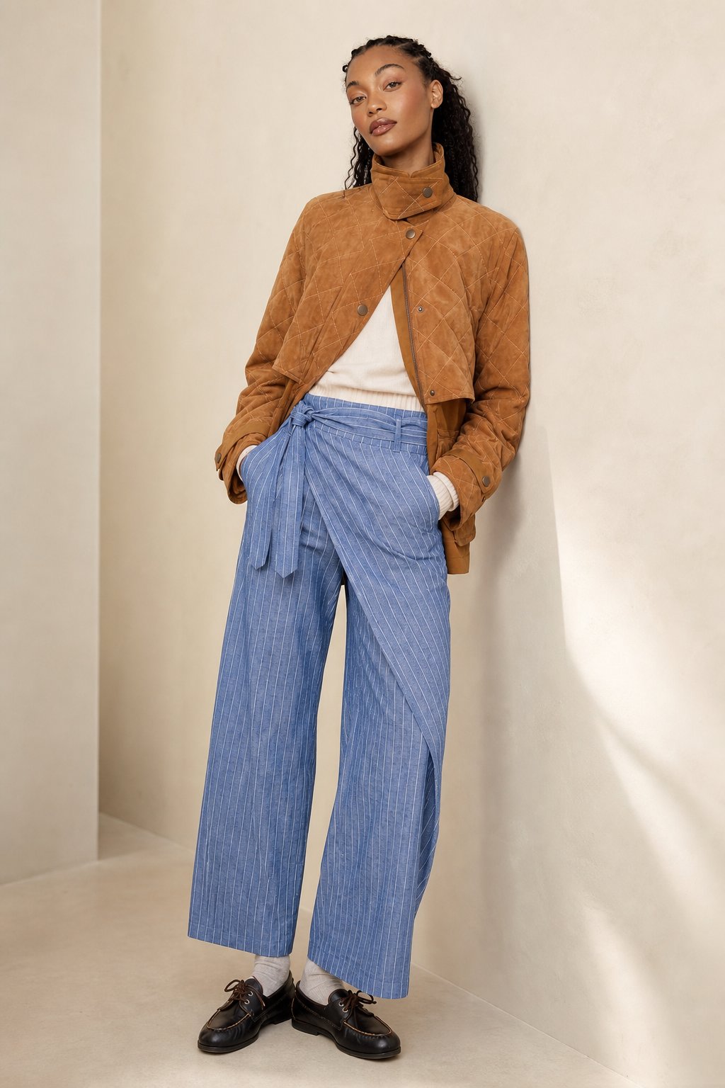 Lavisa - Everyday Wrap Front Cotton Wide Leg Pants