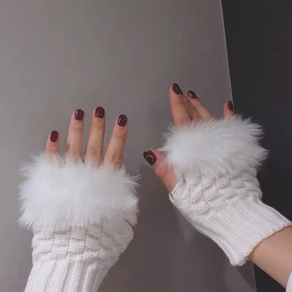 Lavisa - Faux Fur Fingerless Winter Gloves