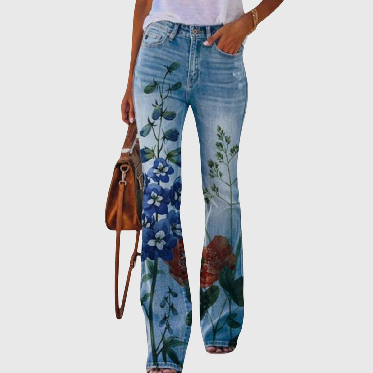 Lavisa - Floral Print High-Waist Flare Jeans