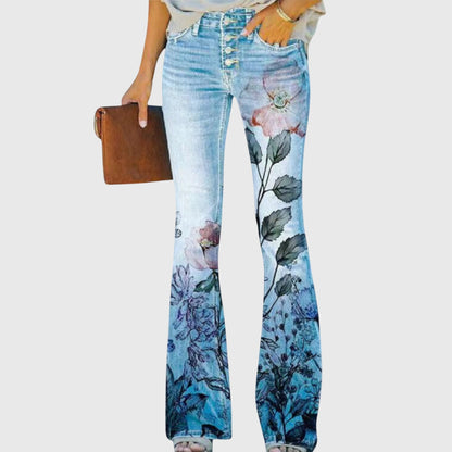 Lavisa - Floral Print High-Waist Flare Jeans