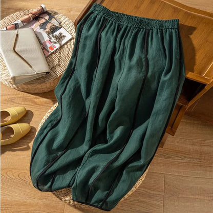 Lavisa - Green Stripe Linen Wide Leg Pants