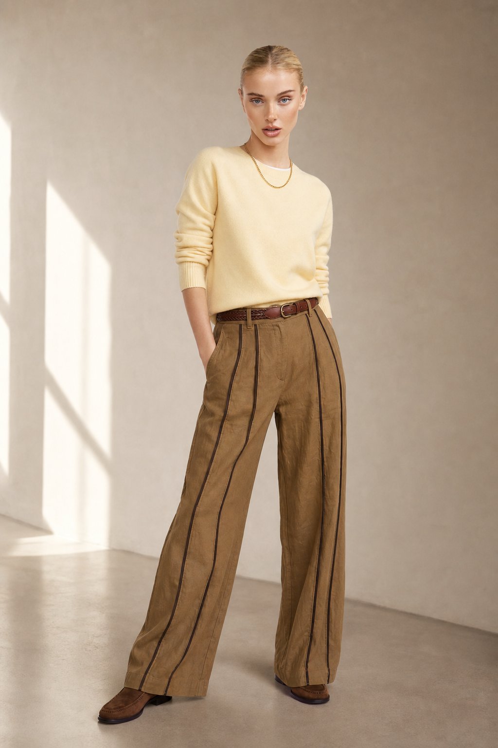 Lavisa - Green Stripe Linen Wide Leg Pants