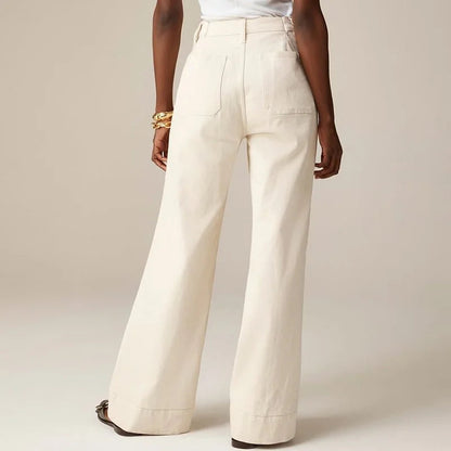 Lavisa - High Rise Wide Leg Denim Jeans with Front Button Pockets