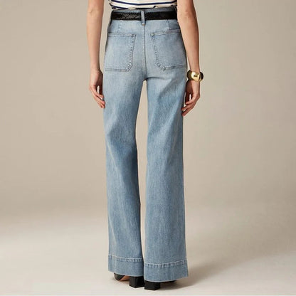 Lavisa - High Rise Wide Leg Denim Jeans with Front Button Pockets