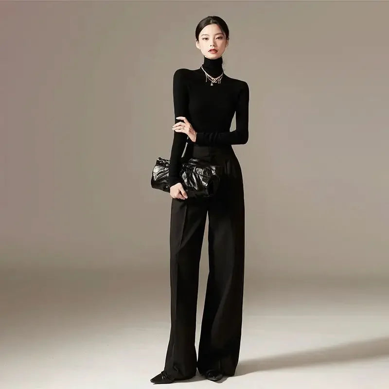 Lavisa - High Waisted Cotton Draped Wide Leg Pants