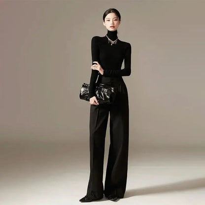 Lavisa - High Waisted Cotton Draped Wide Leg Pants