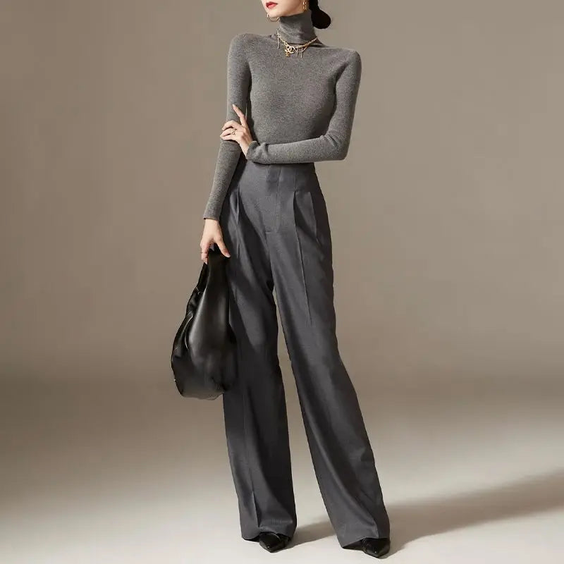 Lavisa - High Waisted Cotton Draped Wide Leg Pants