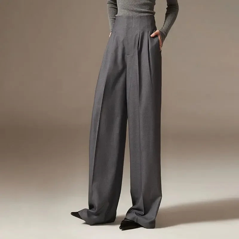 Lavisa - High Waisted Cotton Draped Wide Leg Pants