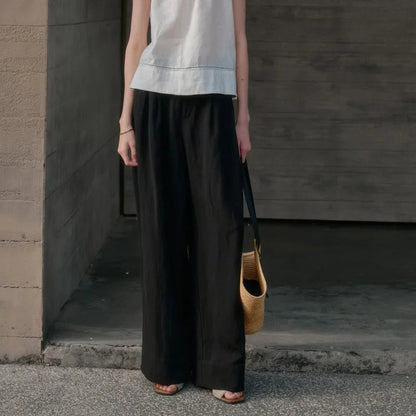 Lavisa - High Waisted Pleated Wide Leg Linen Pants