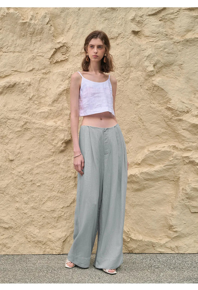 Lavisa - High Waisted Pleated Wide Leg Linen Pants