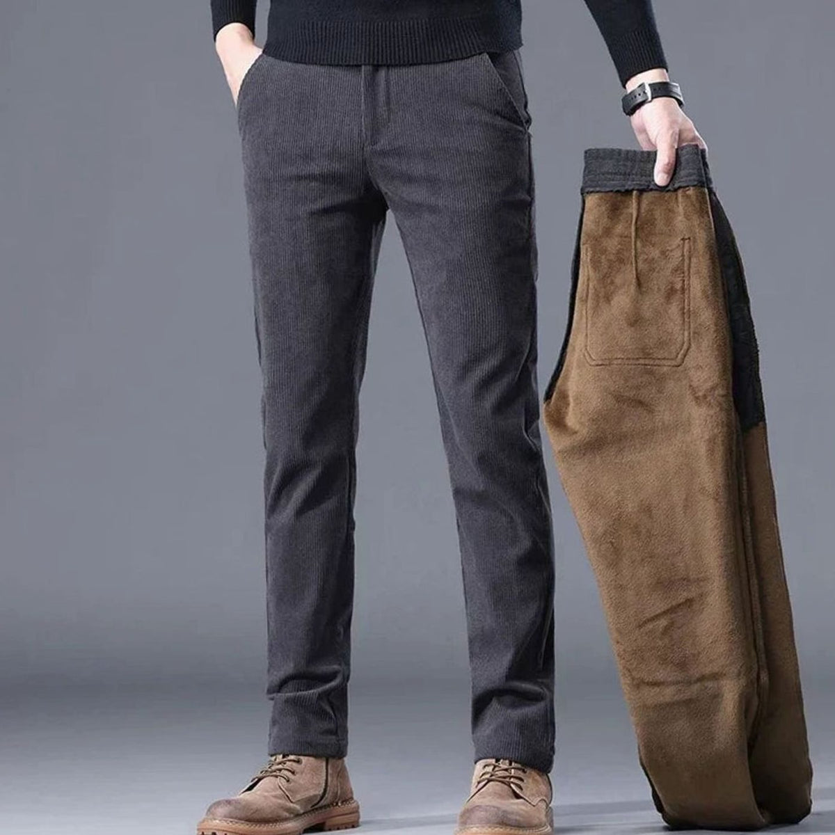 Lavisa - Mens Fleece Lined Corduroy Straight Fit Pants