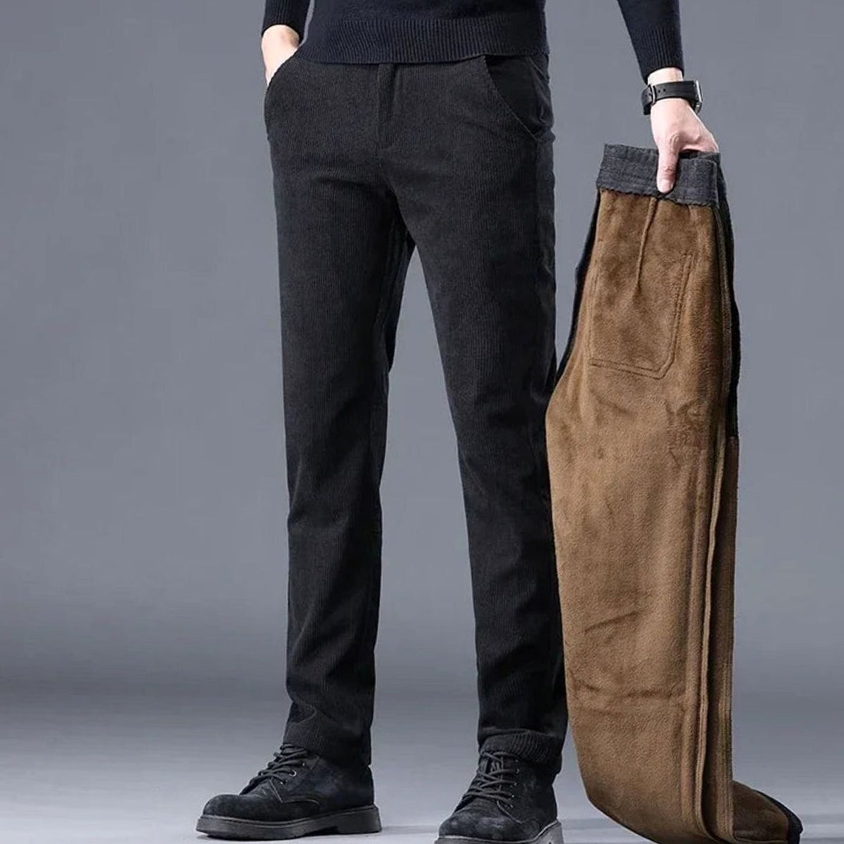 Lavisa - Mens Fleece Lined Corduroy Straight Fit Pants
