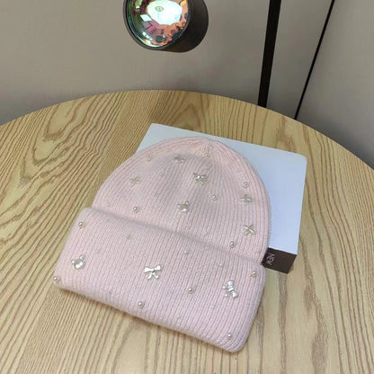 Lavisa - Pearl Accent Knit Beanie Winter Hat