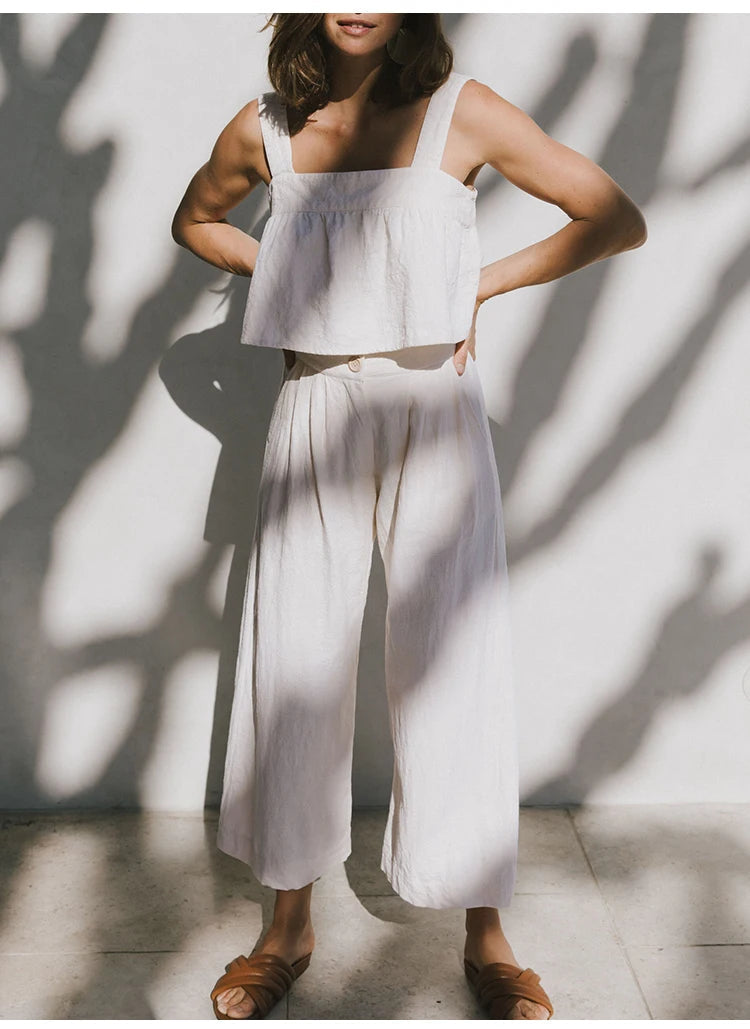 Lavisa - Pleated Linen Culotte Pants