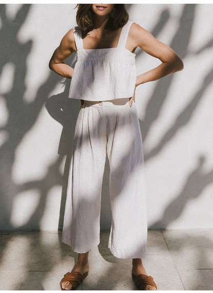 Lavisa - Pleated Linen Culotte Pants