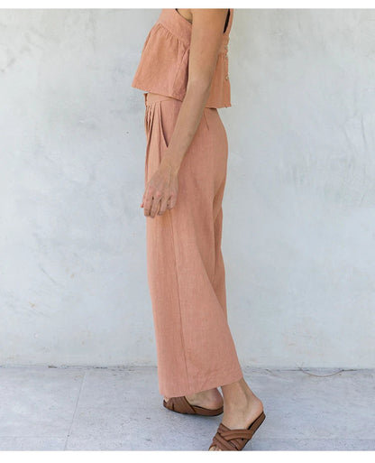 Lavisa - Pleated Linen Culotte Pants