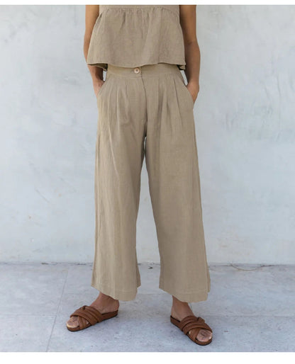 Lavisa - Pleated Linen Culotte Pants