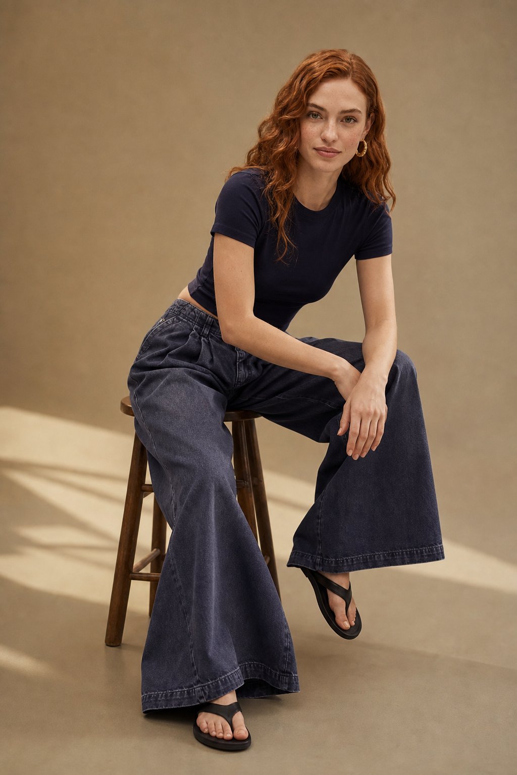 Lavisa - Pleated Wide Leg Denim Jeans
