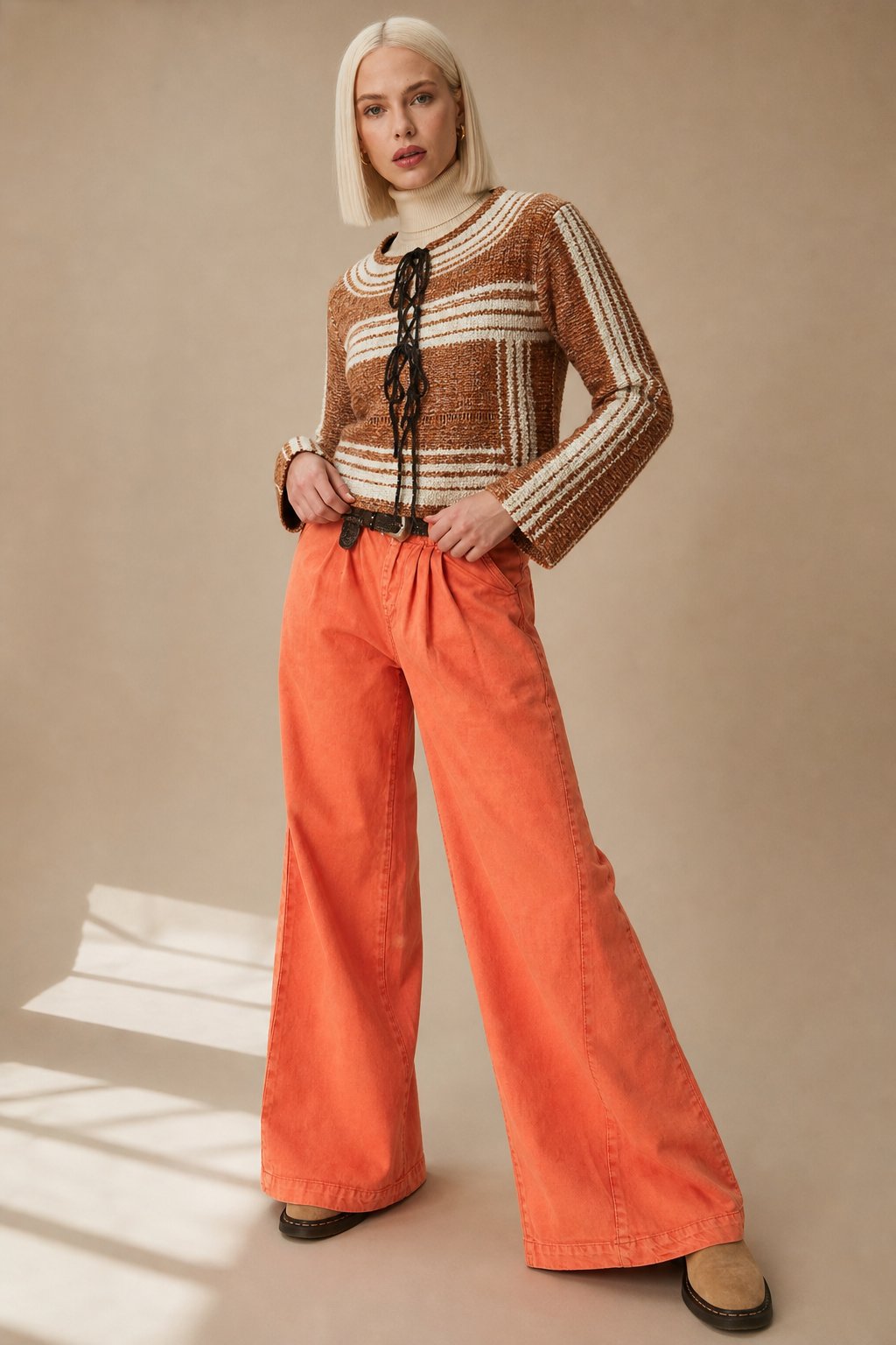 Lavisa - Pleated Wide Leg Denim Jeans