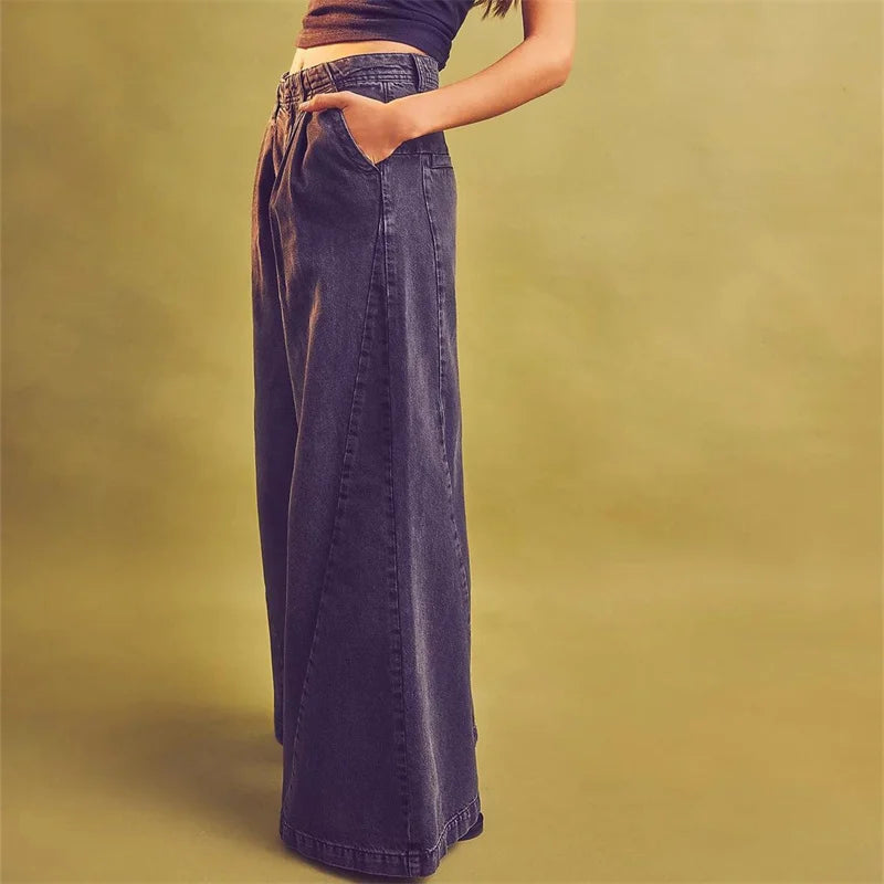 Lavisa - Pleated Wide Leg Denim Jeans