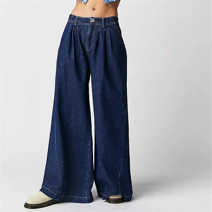 Lavisa - Pleated Wide Leg Denim Jeans
