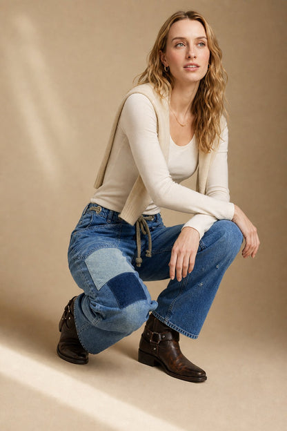 Lavisa - Relaxed Drawstring Cotton Utility Jeans