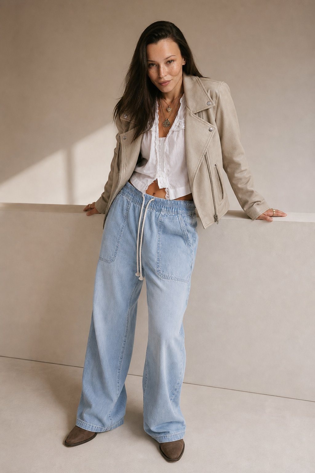 Lavisa - Relaxed Drawstring Denim Crop Jeans