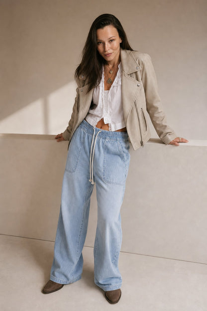 Lavisa - Relaxed Drawstring Denim Crop Jeans