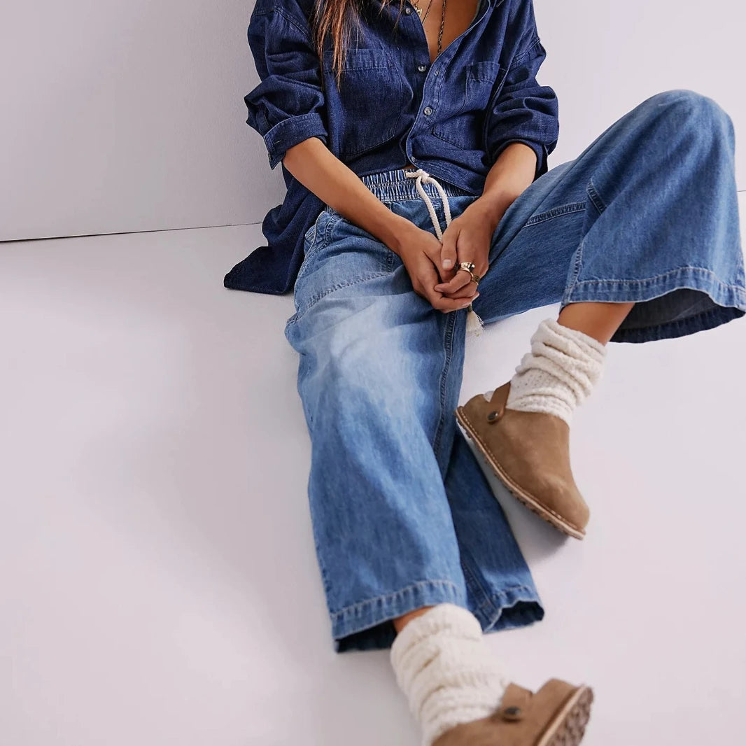 Lavisa - Relaxed Drawstring Denim Crop Jeans