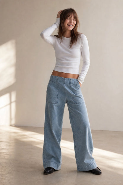 Lavisa - Relaxed High Waisted Loose Fit Wide Leg Jeans