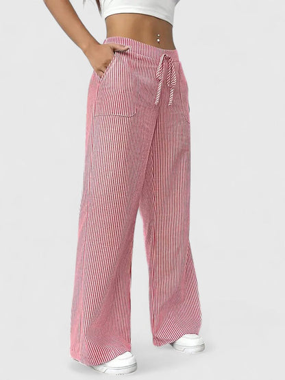 Lavisa - Relaxed Wide Leg Drawstring Pants with Pockets